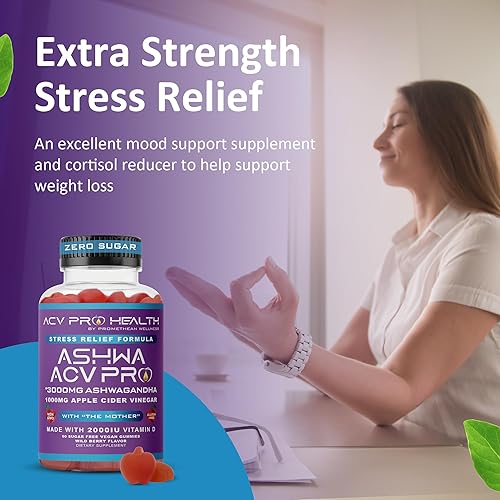 Miniatura 3 de Ashwa ACV Pro Health - Gomitas de vinagre de sidra de manzana sin azúcar con Ashwagandha, dieta cetogénica avanzada, suplementos para aliviar el