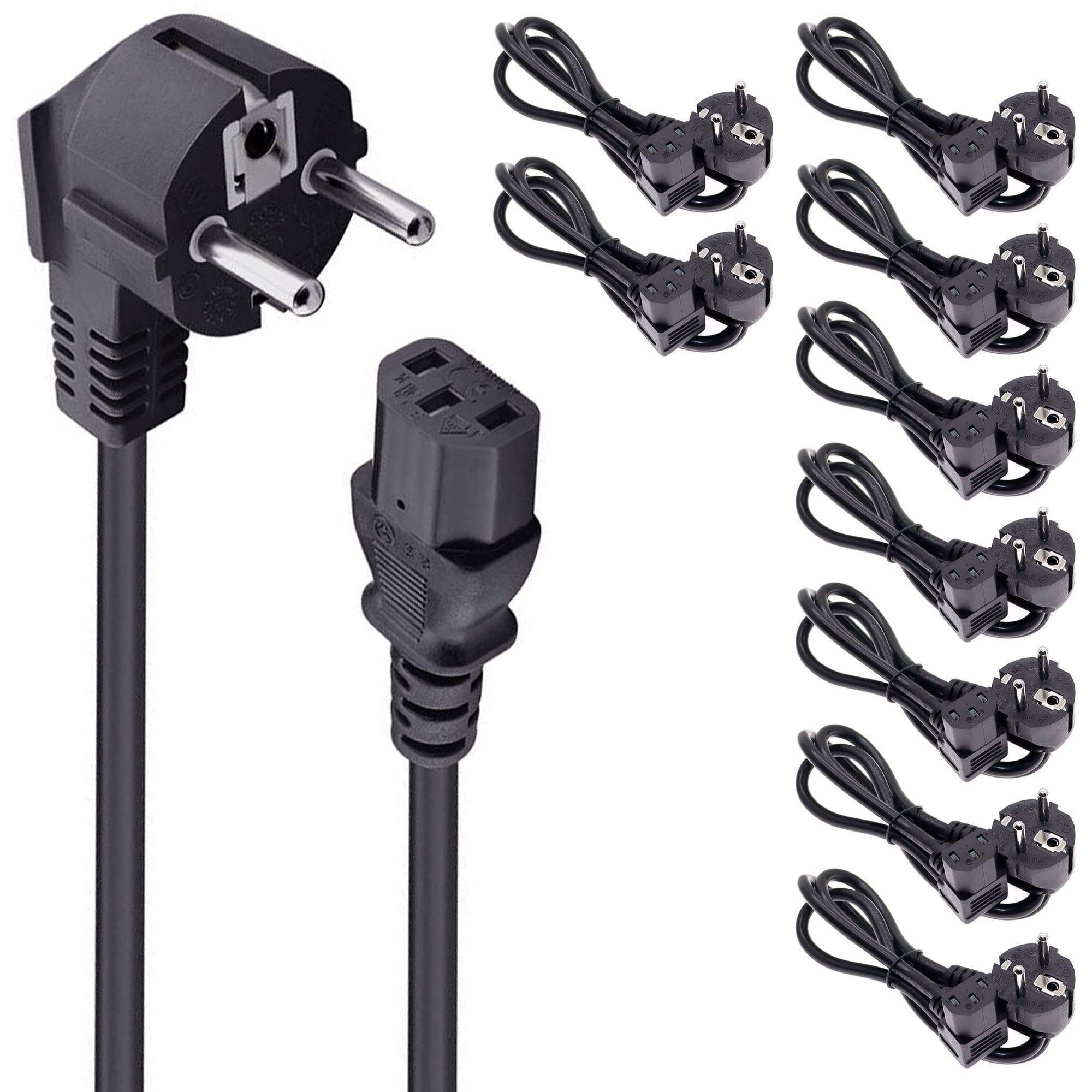 Stromkabel Set - 10x Netzkabel 1,8 Meter - Kaltgerätekabel - Kaltgeräte Strom Kabel Schutzkontakt Stecker Typ F - Kaltgerätekupplung C13 Buchse PC Computer Monitor Drucker Beamer