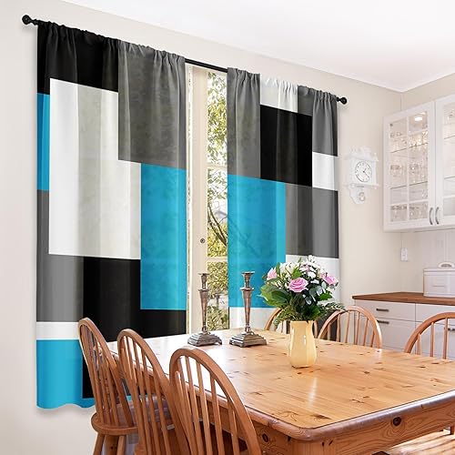 Vista 247 de Cortinas geométricas de cocina negras y grises de 63 pulgadas de largo, juego de 2, cortinas grises y blancas para dormitorio, sala de estar, Gris