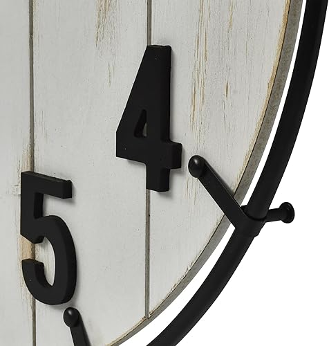 Miniatura 6 de Reloj de pared grande con diseño de casa de campo antiguo de 24 pulgadas, madera rústica antigua con círculo de metal y números grandes, reloj
