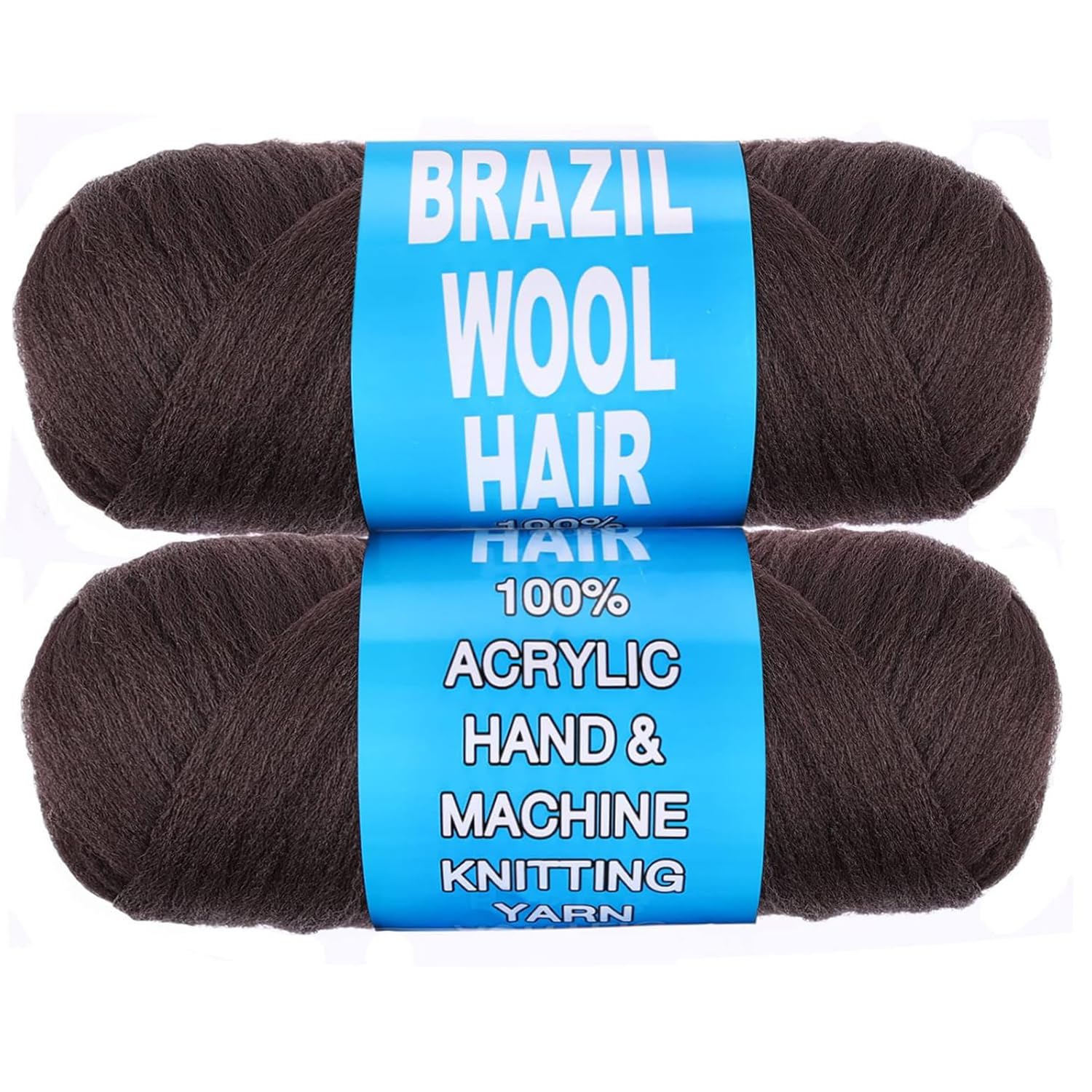 Mscat 2 Roll Dark Brown Brazilian Wool Hair for Braids, 2 Pcs Acrylic Hand Knitting Yarn for Black Women, Faux Locs