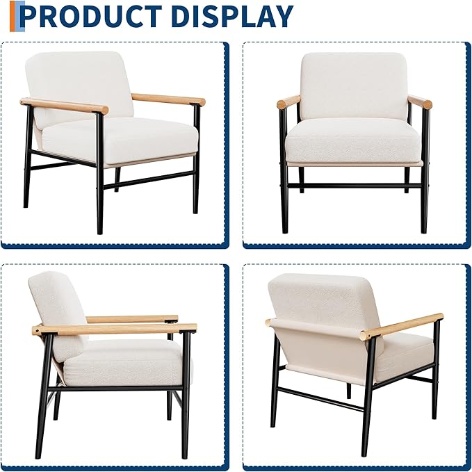 Sillón Acogedor Beige, Tela Sherpa, Estructura de Hierro miniatura 5