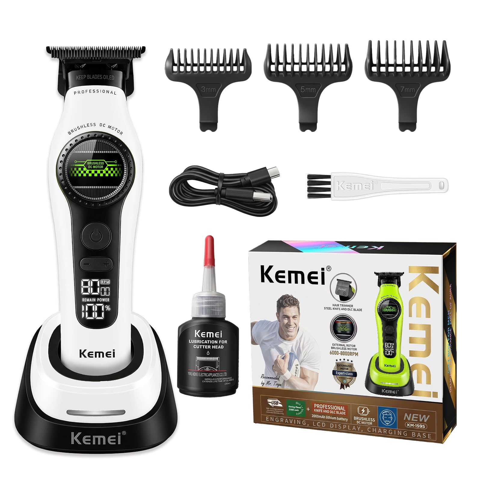 KEMEI 1595 Tagliacapelli Professionale per Uomo, Macchinetta Senza Fili