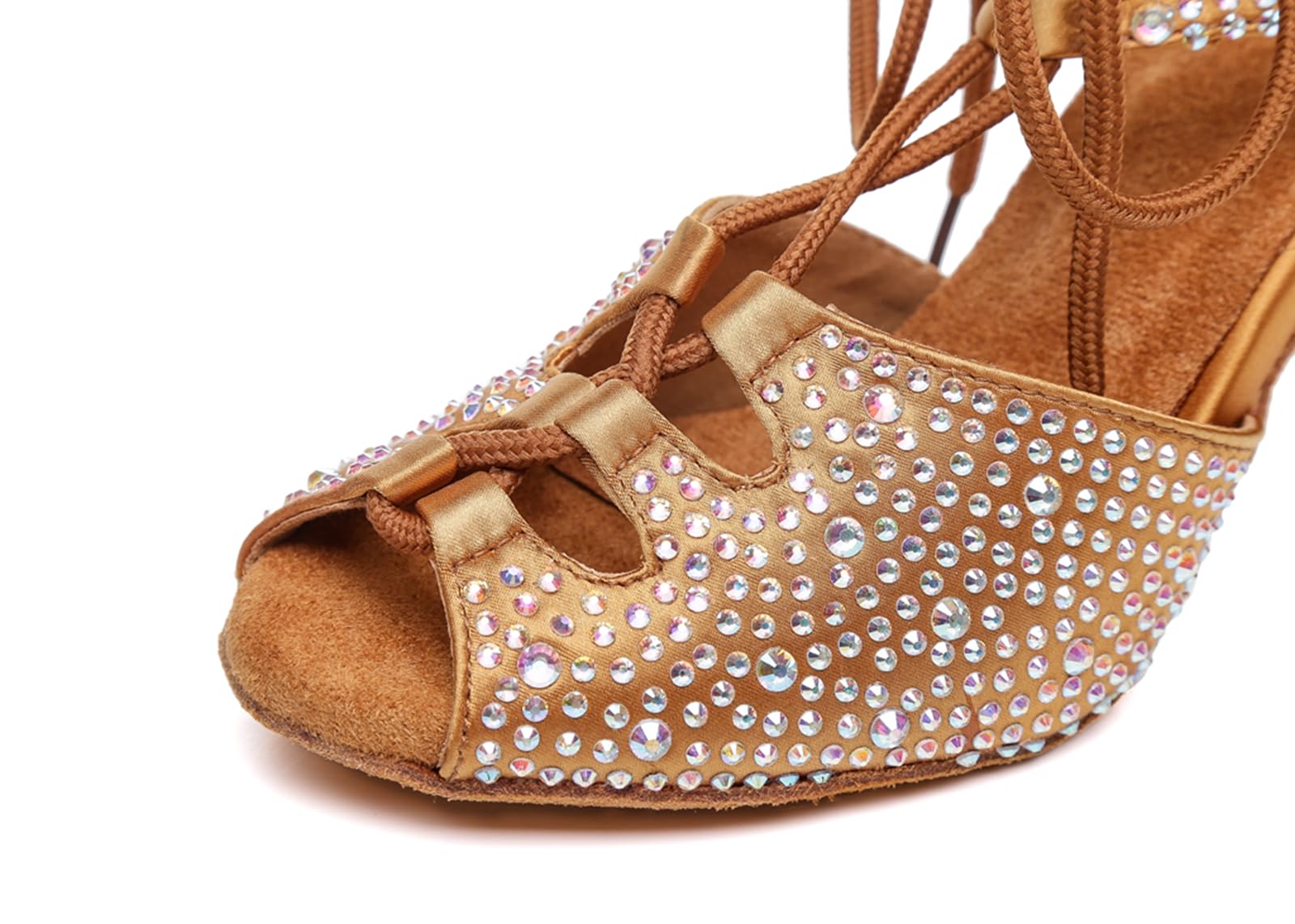 ZHCRCfirm Women's Glitter Rhinestones Lace-up Peep Toe Ballroom Tango Party Wedding Practice Professional Dance Shoes YCL425 Bronze US 8.5