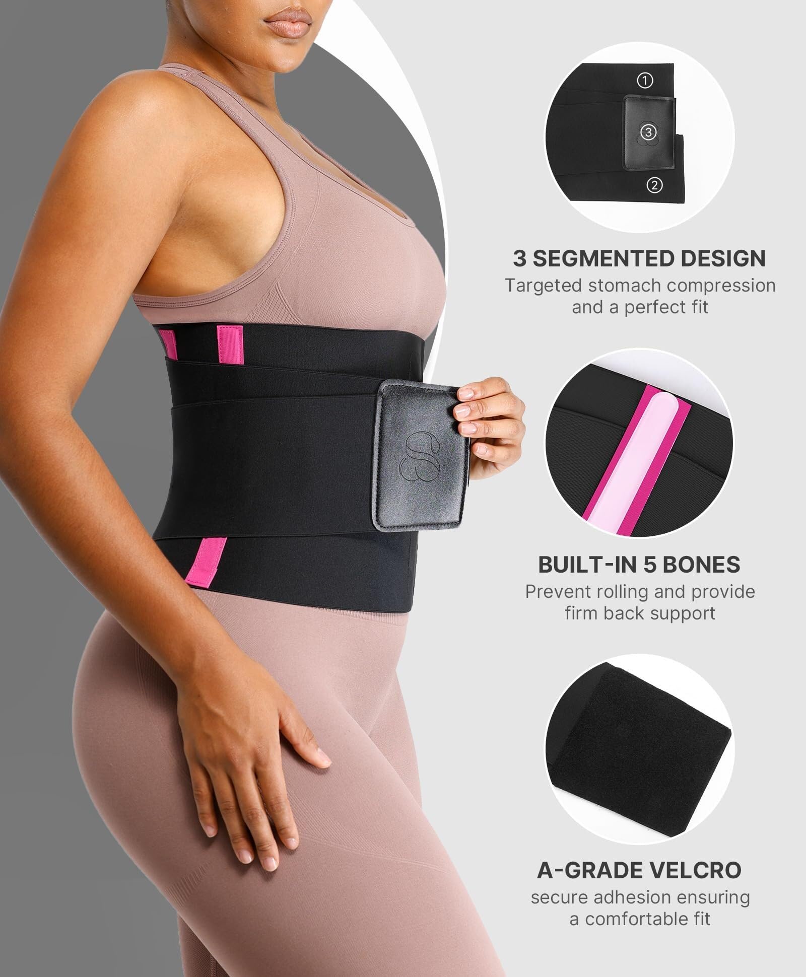 Fascia Lombare Schiena Cintura Di Supporto For Vita E Addome, Trainer Addominale Ergonomico Elastica(Black,Large)