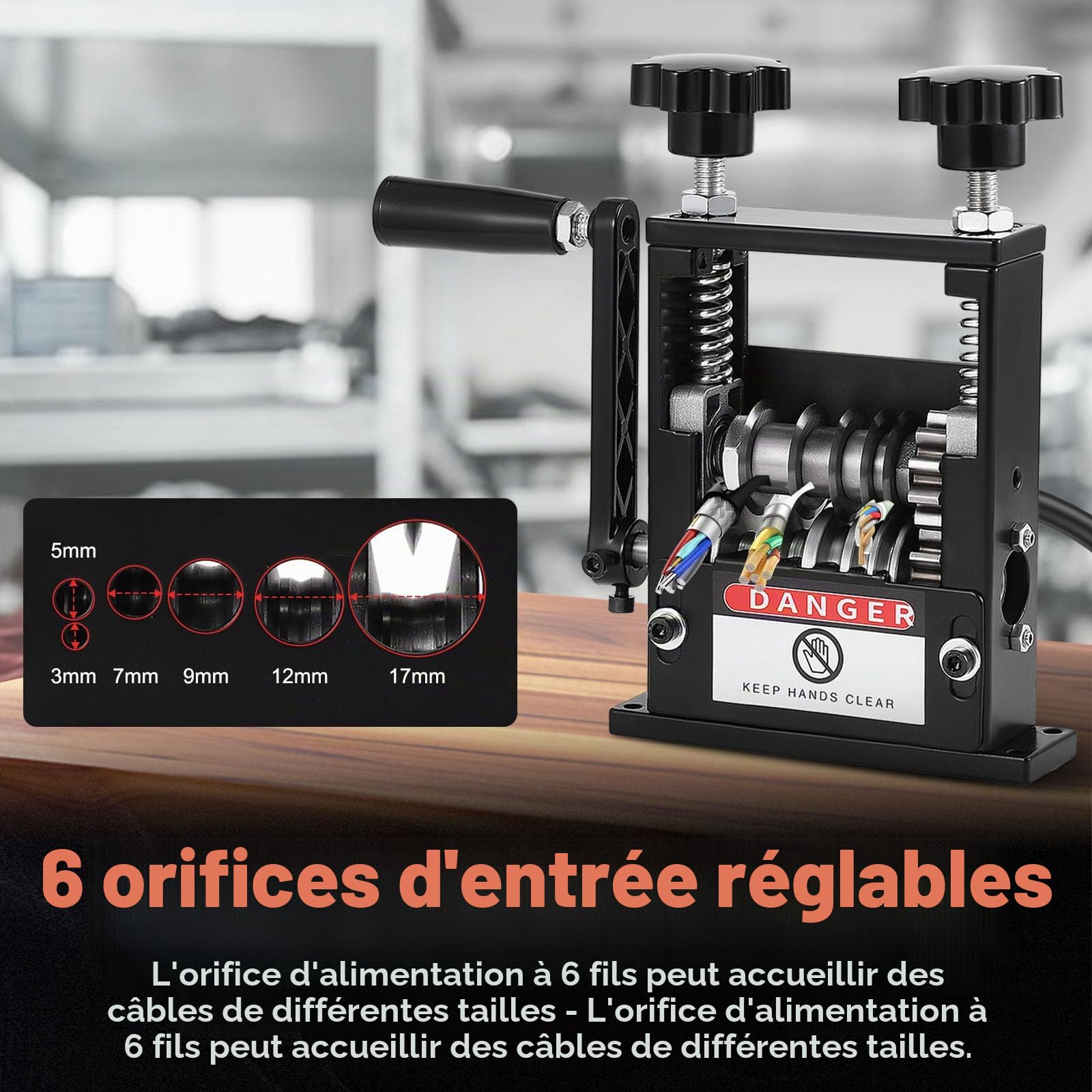 Pince à Dénuder, Machine à Dénuder Pince à Automatique 6 Trous (3-17 Mm) Outil De Dénudage Manuel/électrique (2 Modes) Dénudage Simultané De 5 Fils Machine à Tricoter électrique
