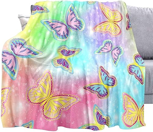 Miniatura 2 de LUVIVIHOME Manta colorida de mariposa, mariposas arcoíris, para bebé, acogedora, cálida, suave, ligera, mullida para sofá, regalos de mariposas para