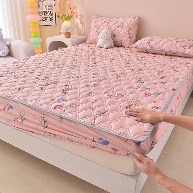 Bedsheet Breathable No Color Fade king,Thicken Quilted Mattress Cover Topper, Quilted Bed Sheet And pillowcase Mattress Bedroom For Boys And Girls animal 200 * 200cm 3PCS
