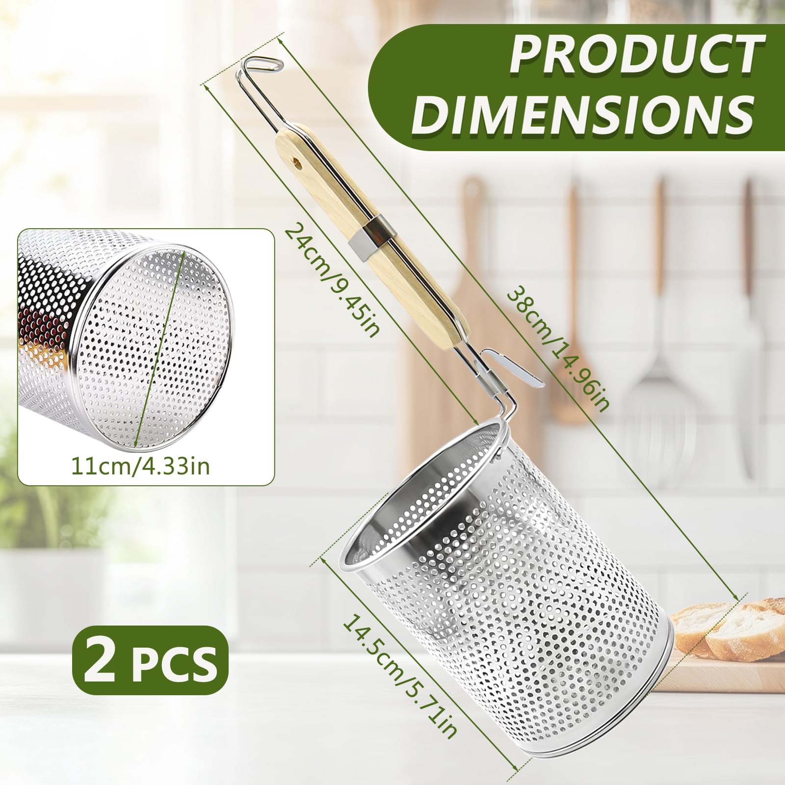 OMJMYY Set di 2 Cestello per Pasta 12cm Colapasta Acciaio Inox Cestello per Pasta Separata Scolapasta con Manico Cesto Colino in Metallo per Lavare Friggere Cuocere a Vapore Drenare