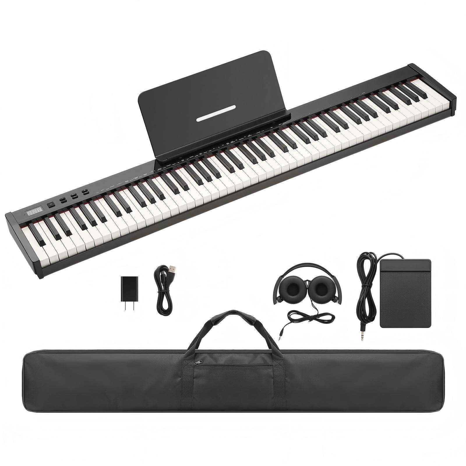 Garvee 88 Key Full-Size Semi-Weighted Electronic Keyboard Piano, Portable Design with Headphones, Sustain Pedal, Power Adapter &amp; Travel Case - Perfect for Beginners and Adult Players