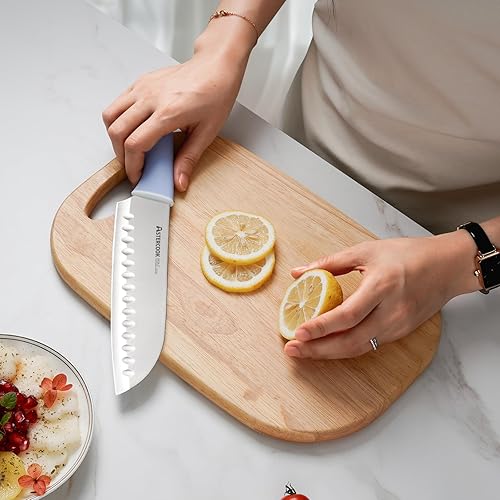 Miniatura 7 de Astercook - Juego de cuchillos de cocina con bloque y afilador de 15 piezas. Cuchillos alemanes de acero inoxidable de alta carbono con Azul