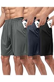 3 Pack Gym Basketball Mens Shorts - Quick Dry Black Workout Athletic Shorts with Pockets for Casual Running (S-6XL)