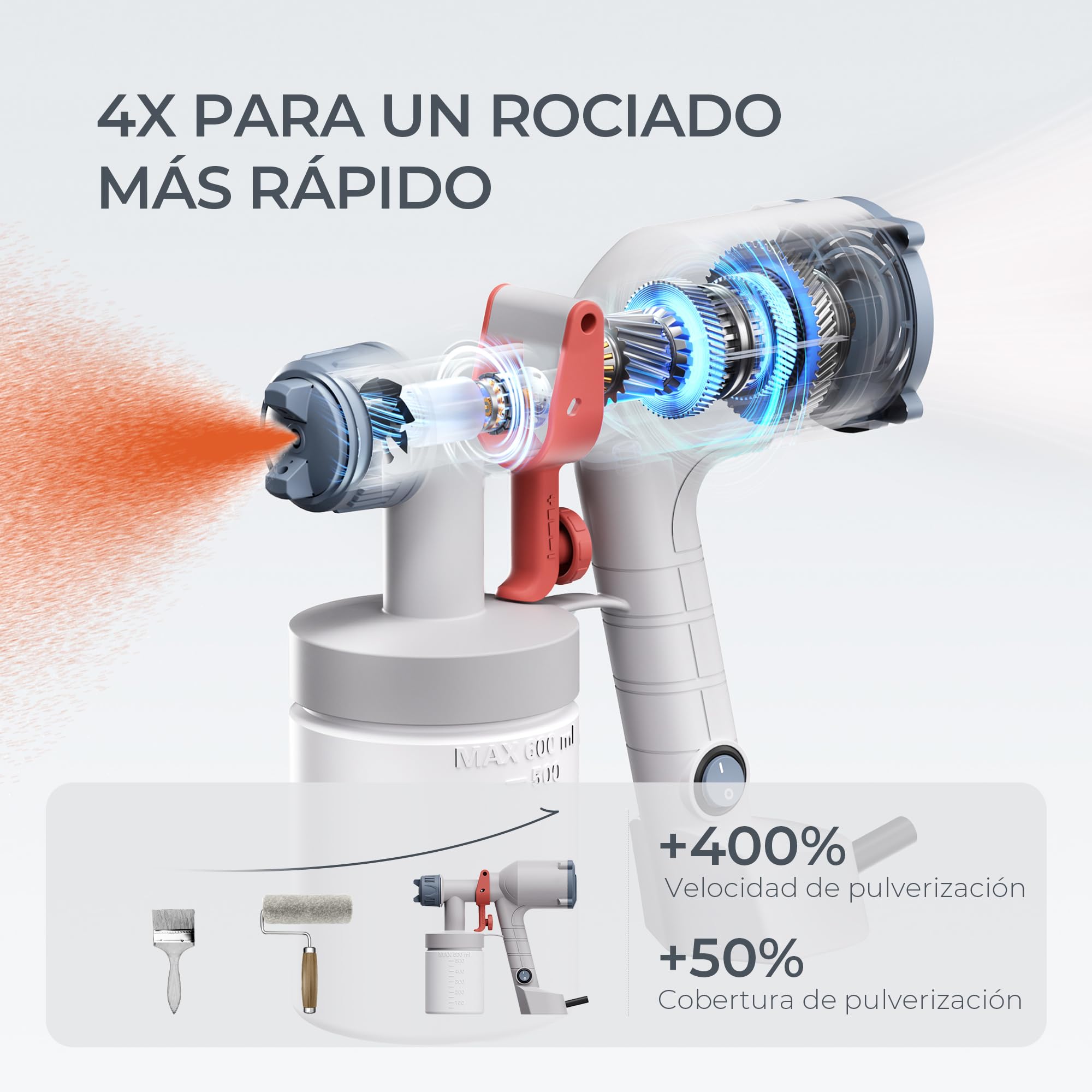 Tilswall Pistola de Pintura Electrica, Pulverizador de Pintura Ultraligera con Tanque Desmontable, 2 Boquillas & 3 Modos, Paredes, Techos, Muebles, Vallas, Jardín