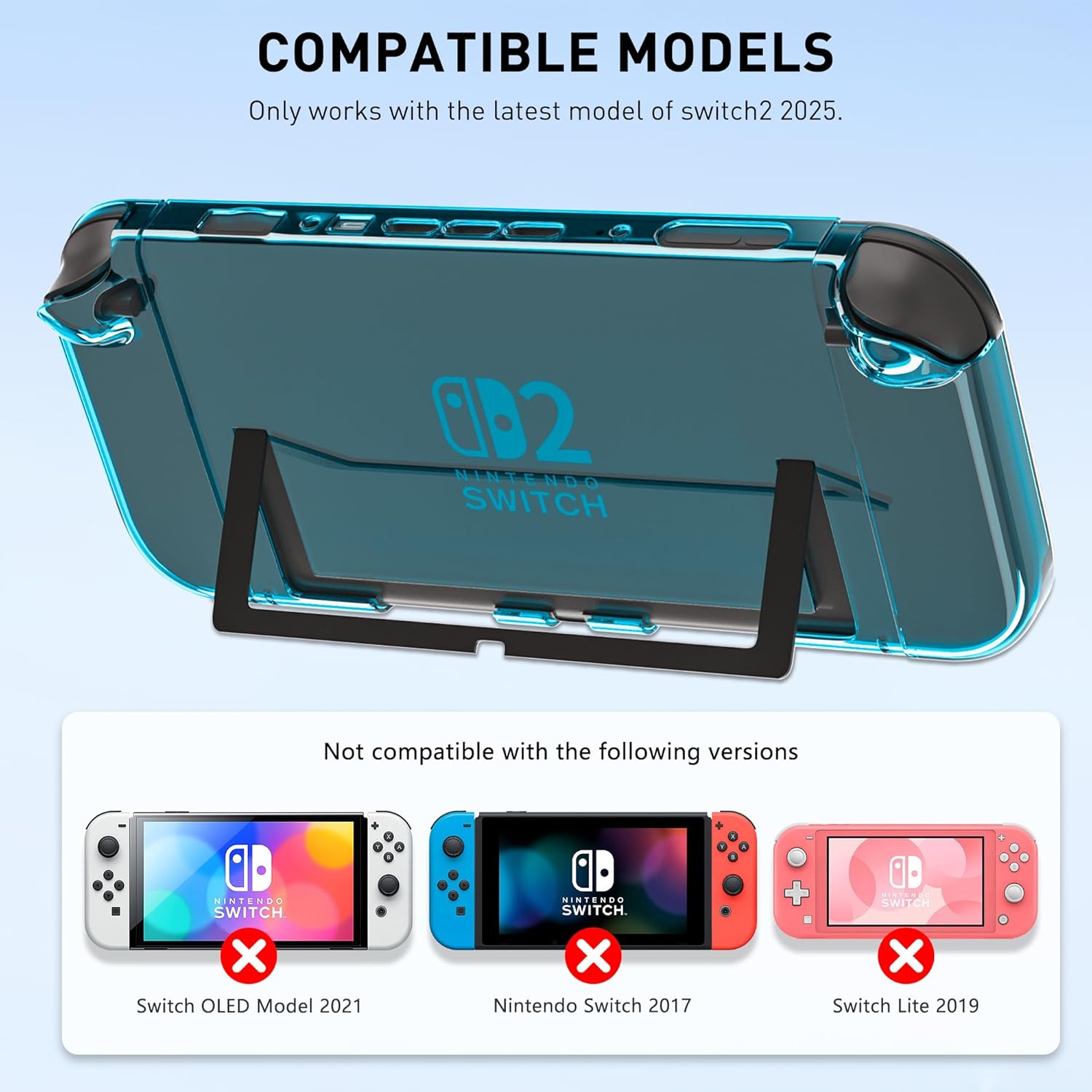 Clear Blue Dockable Case for Nintendo Switch 2 Skins, FUNDIARY Protective Hard Case Protector for Switch 2 Slim Cover Shell Grips Controller Accessories - Easy Dockable Version - Image 5