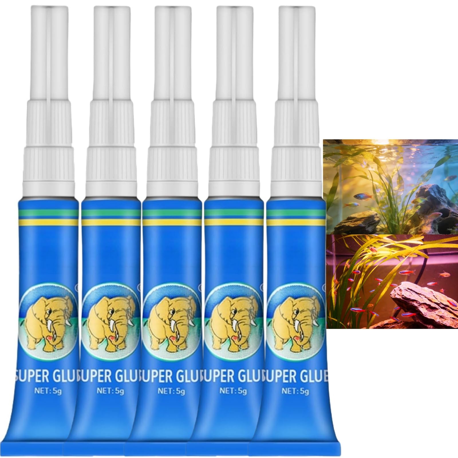 5PCS Aquarium Glue, Strong Glue for Plastic & Stone, Extra Heavy Duty Clear Aquarium Sealant & Silicone for Live Aquarium Plants, Reef Glue for Aquatic Plants