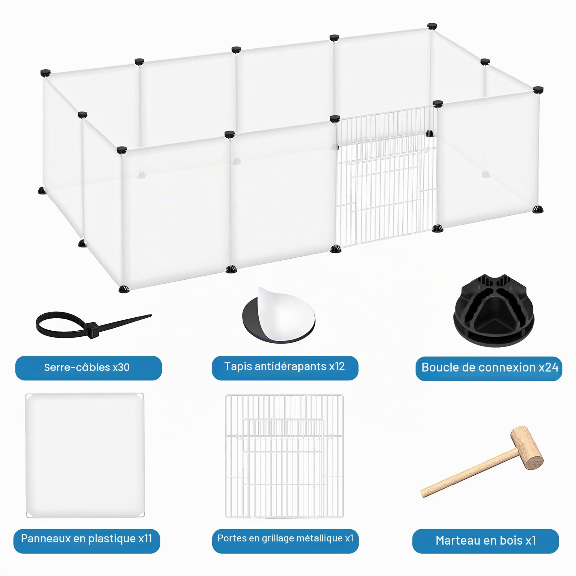 UISEBRT Enclos grillagé pour lapins, cochons d'Inde, cage pour petits animaux, avec porte, enclos pour chiots et petits animaux, enclos pour l'intérieur et l'extérieur, 145 x 75 x 48 cm, transparent