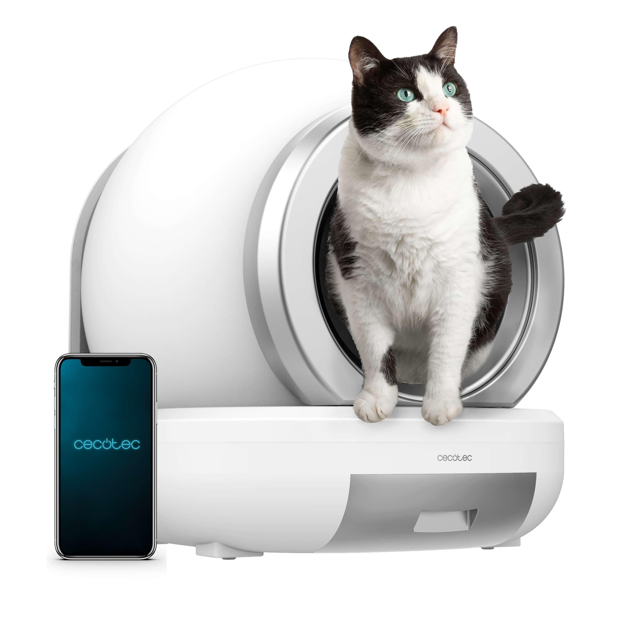 Cecotec Arenero Automático Compacto con Autolimpieza Pumba 7000 CleanKitty Compact Connected. Capacidad 65L, Triple Sistema de Desodorización, Control por WiFi, Silencioso, Sensor de Infrarrojos