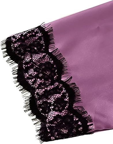 Miniatura 4 de Conjunto de pijama de satén para mujer, 4 piezas, camisola de encaje floral, camisón de lencería con bata