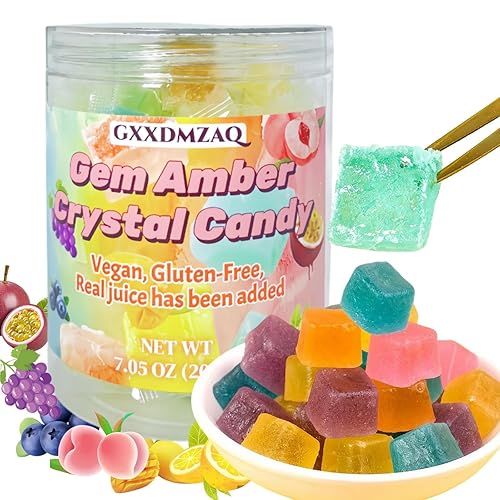 Japanese Gemstone Candy - 7oz Resealable Jar | Crystal Amber Candy Gluten-Free Crunchy Crystal Clusters with Chewy Centers, Individually Wrapped | Assorted Fruit Flavors, ASMR Snack, Party Favors & Gift Ready