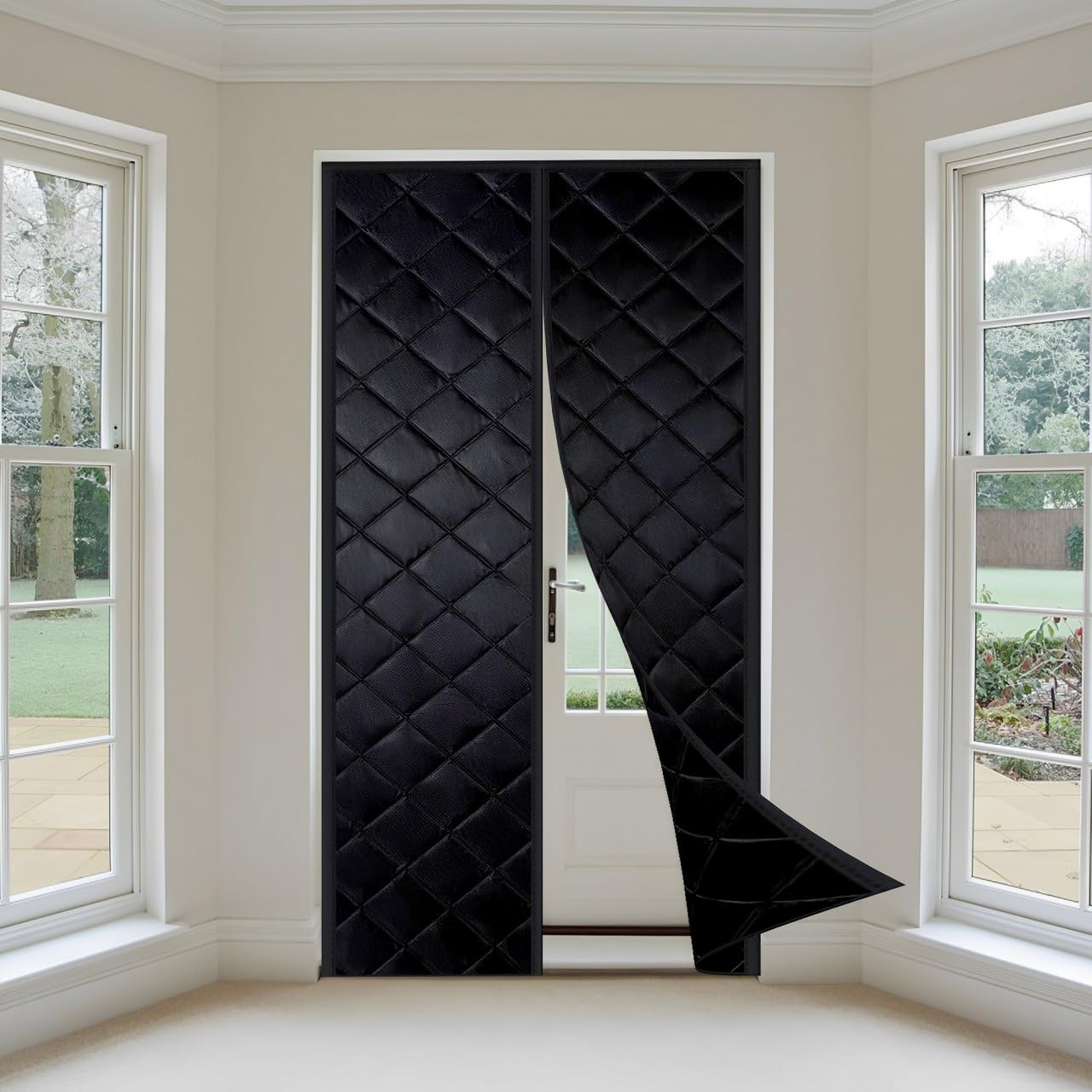 Blackout Curtain for Door, 70x250cm Thermal Insulated Room Darkening Window Treatments Light Block Blackout Curtain for Balcony, Black
