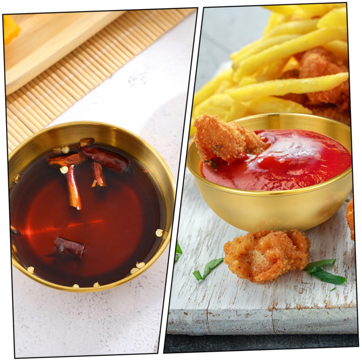 DOITOOL Juego de 8 Mini Platos de Aperitivo y Cuencos para Mojar en Acero Inoxidable Dorado, Resistente a Calor y Ácido, Diseño Simple para Restaurantes y Comedor