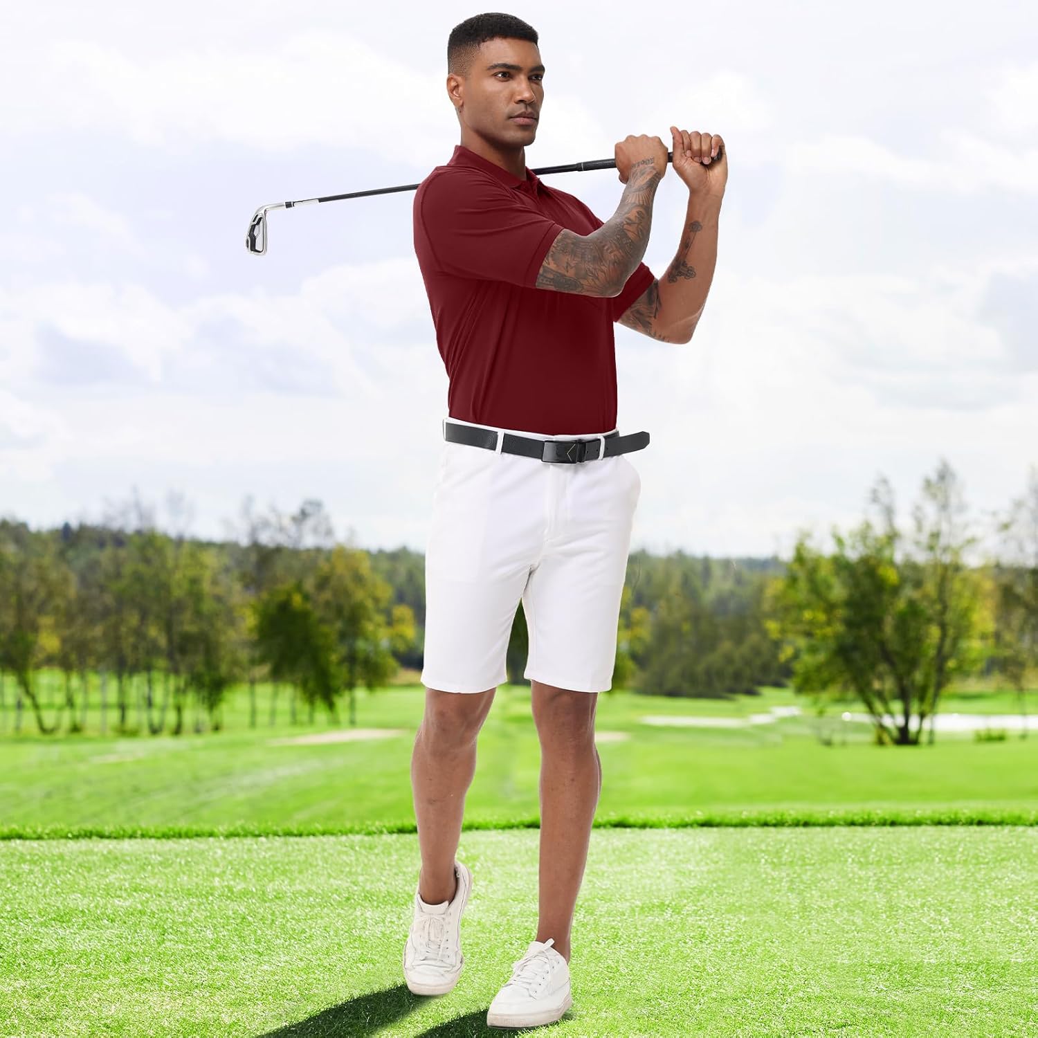 TIHEEN Men's Big & Tall Moisture Wicking Performance Golf Polo Shirt with Pocket Short Sleeve