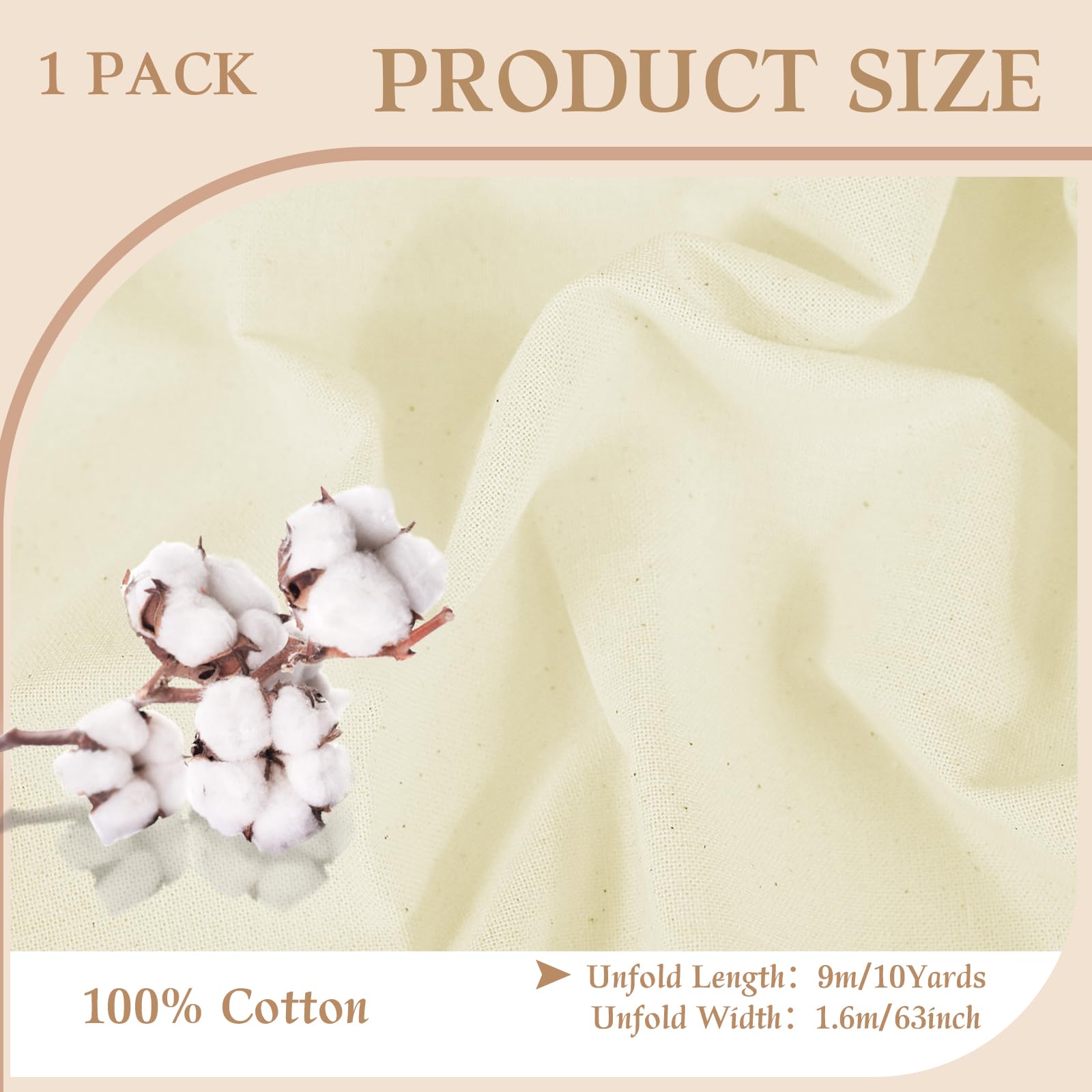 160 cm x 9,1 m, leichte Musselin-Stoffe, 100 % Baumwolle, natürlicher, ungebleichter Stoff, Drapierstoffe, Leinenstoff für Nähmaterial, Kleidung, Stickerei, Bastelmaterial
