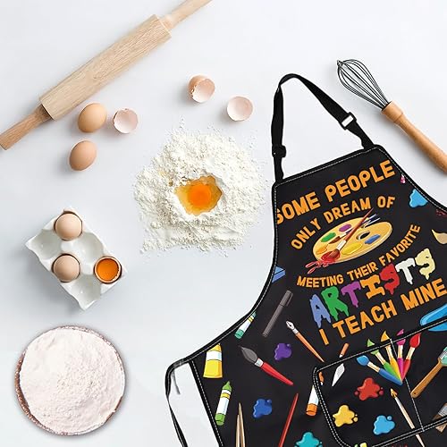 Miniatura 5 de BDPWSS Delantal de artista con bolsillos, delantal para profesor de arte, algunas personas solo sueñan con conocer a sus artistas favoritos I Teach