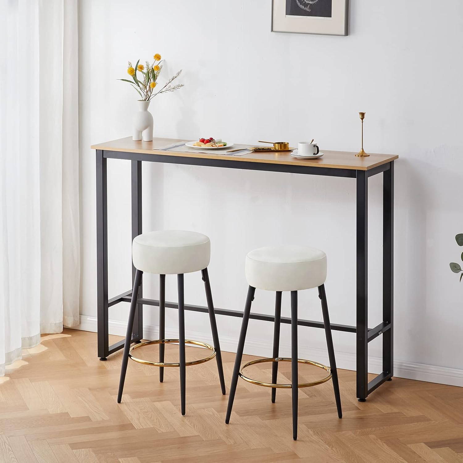 Buy Fefances Cream Bar Stools Set of 2 Modern Round Velvet Bar Stools