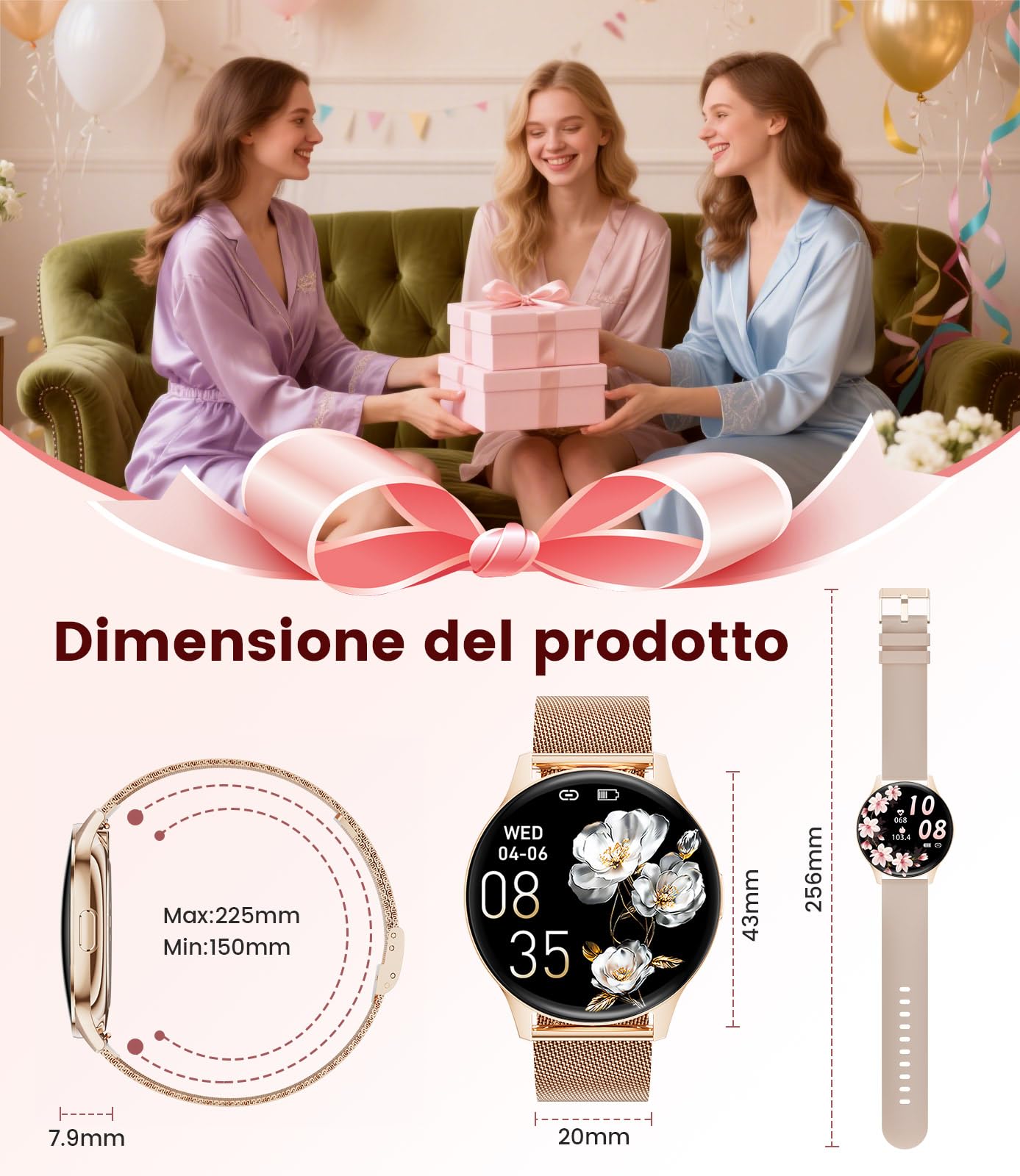 LIGE Smartwatch da donna, 1,43" HD AMOLED Smartwatch con funzione telefonica, orologio sportivo in oro nero con 120+ modalità sportive, monitoraggio del sonno, ciclo mestruale,Oro