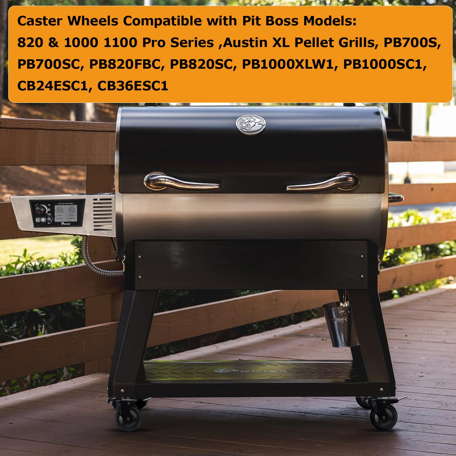 Pellet Grill Locking Caster Wheel Replacement for Pit Boss Navigator, Austin XL, Sportsman, Louisiana Grill - 3” Heavy-Duty Swivel Grill Wheel (2)