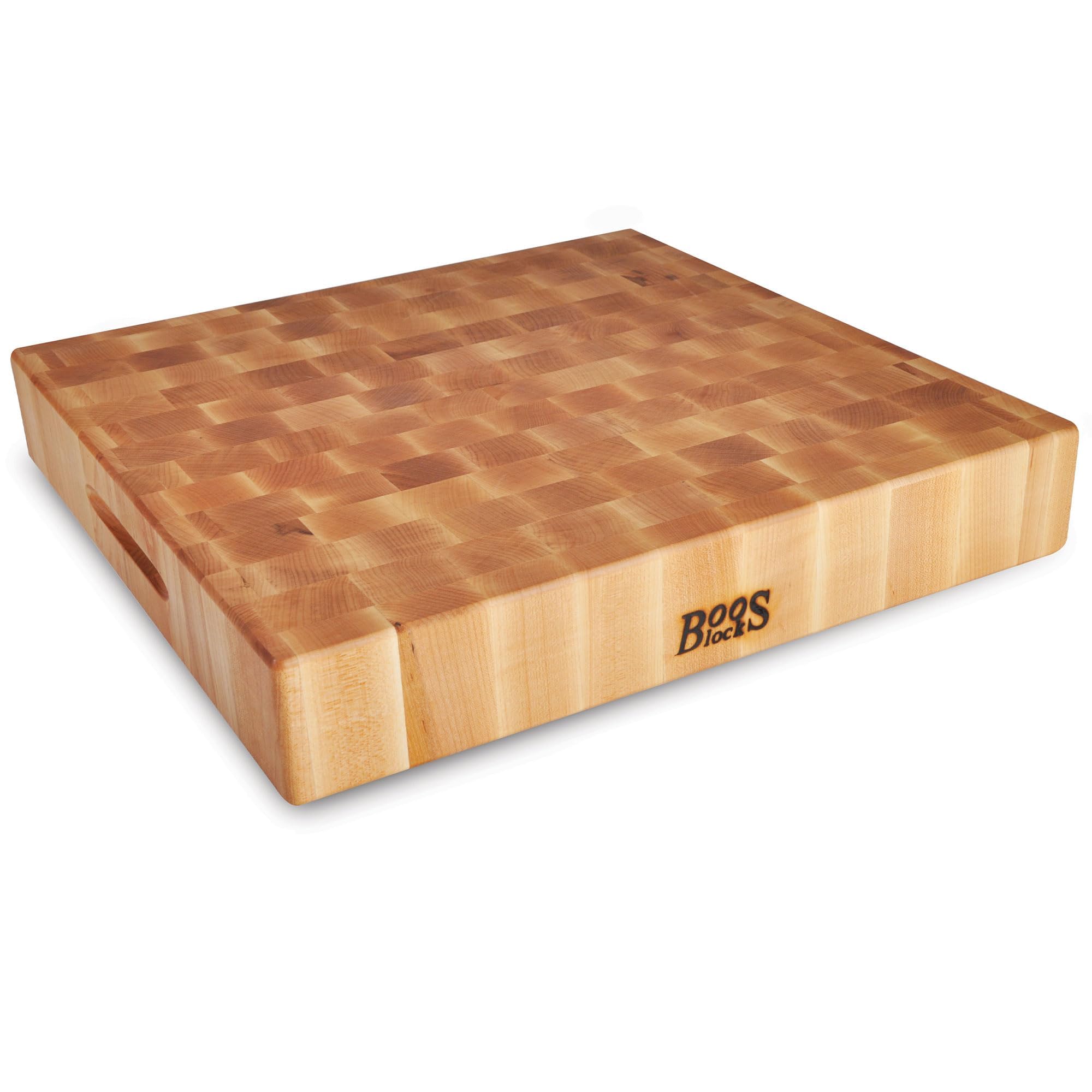 Boos Block Hackbrett Holz - 46 x 46 x 7,5 CM - Schneidebrett Stirnholz | Extra Dick - Nordamerikanisches Ahorn-Hartholz - Hirnholz Schneidebrett - Hackblock Holz - Schneidbrett Antibakteriell Groß