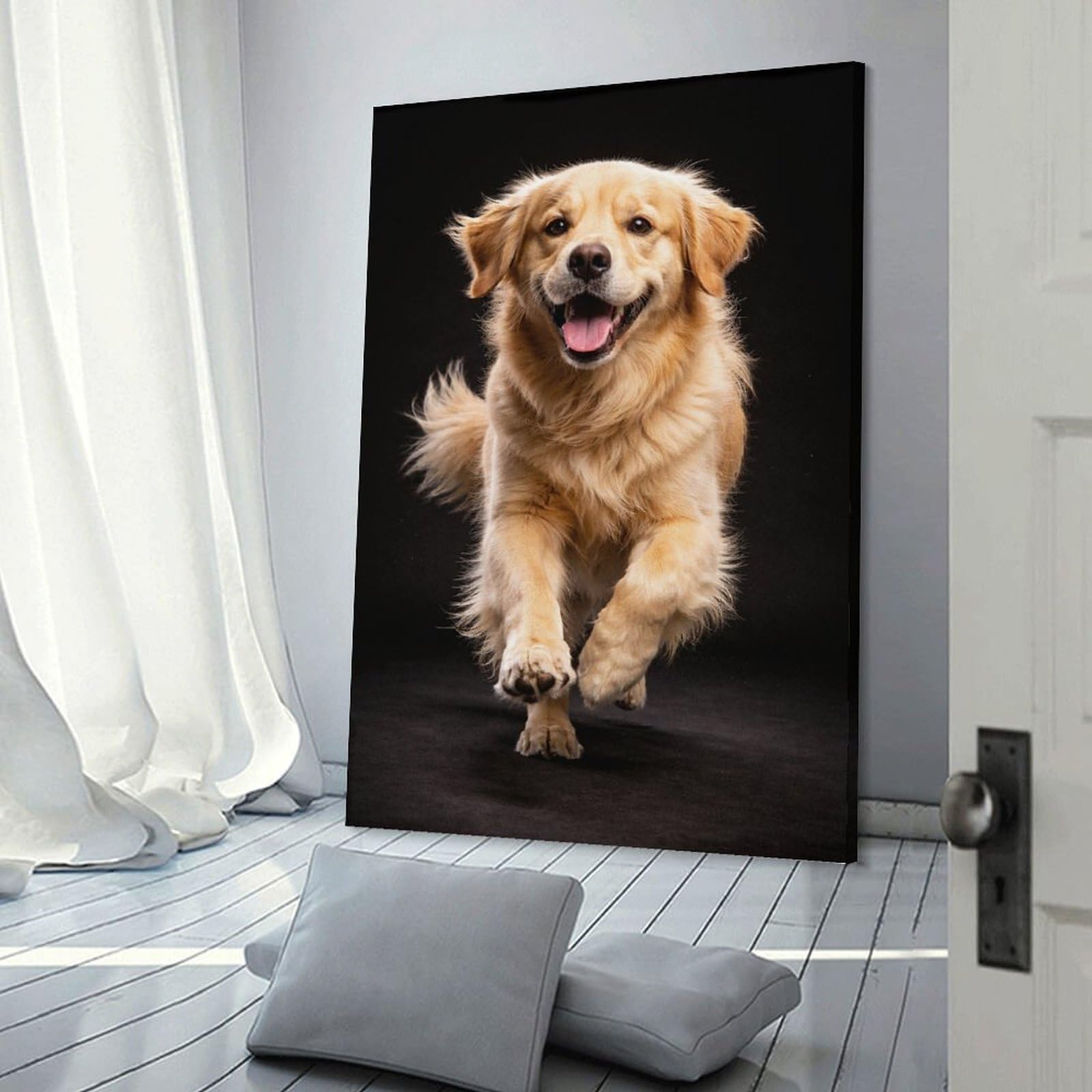 Junmoney Happy Golden Retriever Running Decorative Wall Artwork 24x36inch(60x90cm), for Home Lounge, Bedroom Or Reading Nook, Easy Decor for Gallery Walls