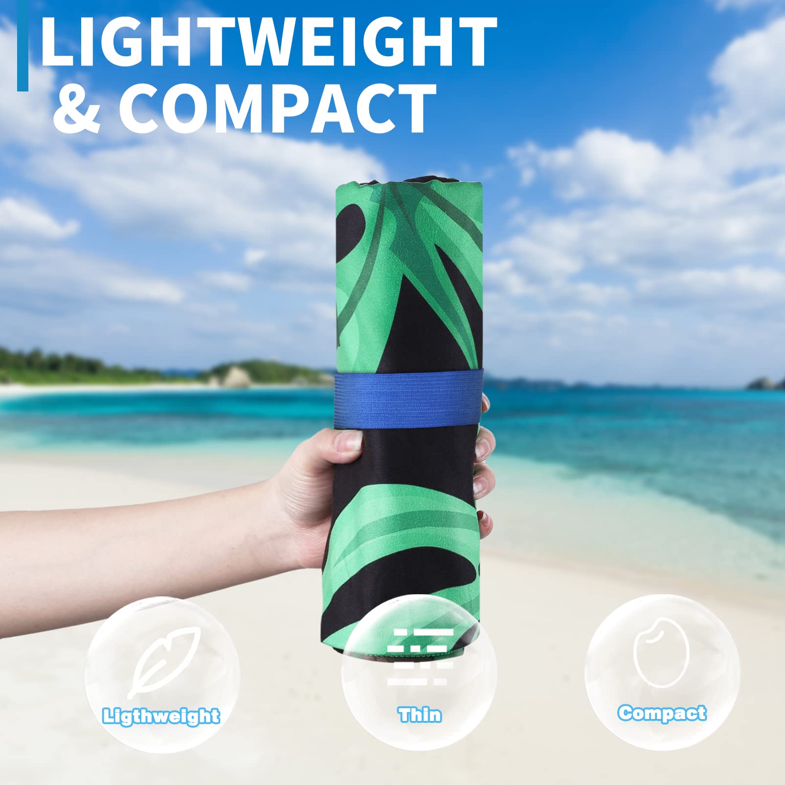 Confezione da 2 teli da spiaggia leggeri e sottili, di grandi dimensioni, 180,3 x 81,3 cm, in microfibra, senza sabbia, per adulti, ad asciugatura rapida, viaggi, campeggio, spiaggia, vacanze,