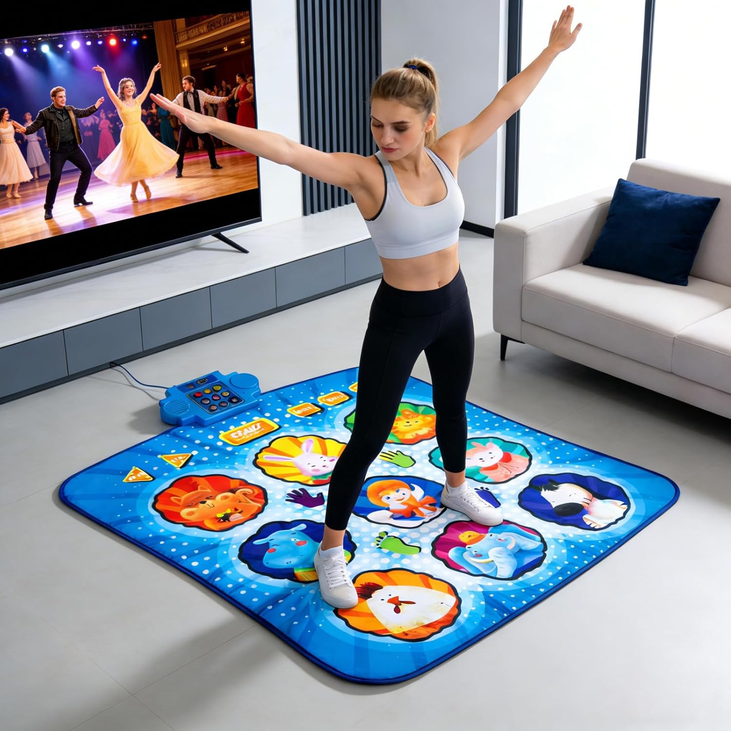 Wireless Dance Mat 9 Key Anti Slip, 40x34in Battery Powered Music Game Toy for Kids and Adults Indoor Outdoor Fun (Blue)