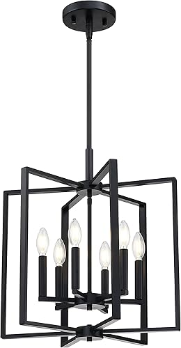 Miniatura 2 de Leading Lighting Lámpara colgante de 6 luces de granja con marco de metal negro para entrada, comedor, dormitorio