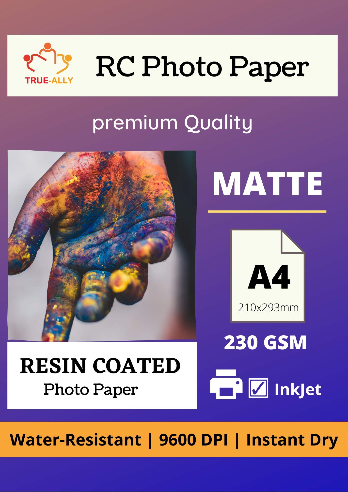 True-Ally A4 Premium 230 GSM RC (Resin Coated) Water Resistant Instant Dry Luster (Matte) Inkjet Photo Paper A4 8.5 x 11 inch (A4-20 Sheets)