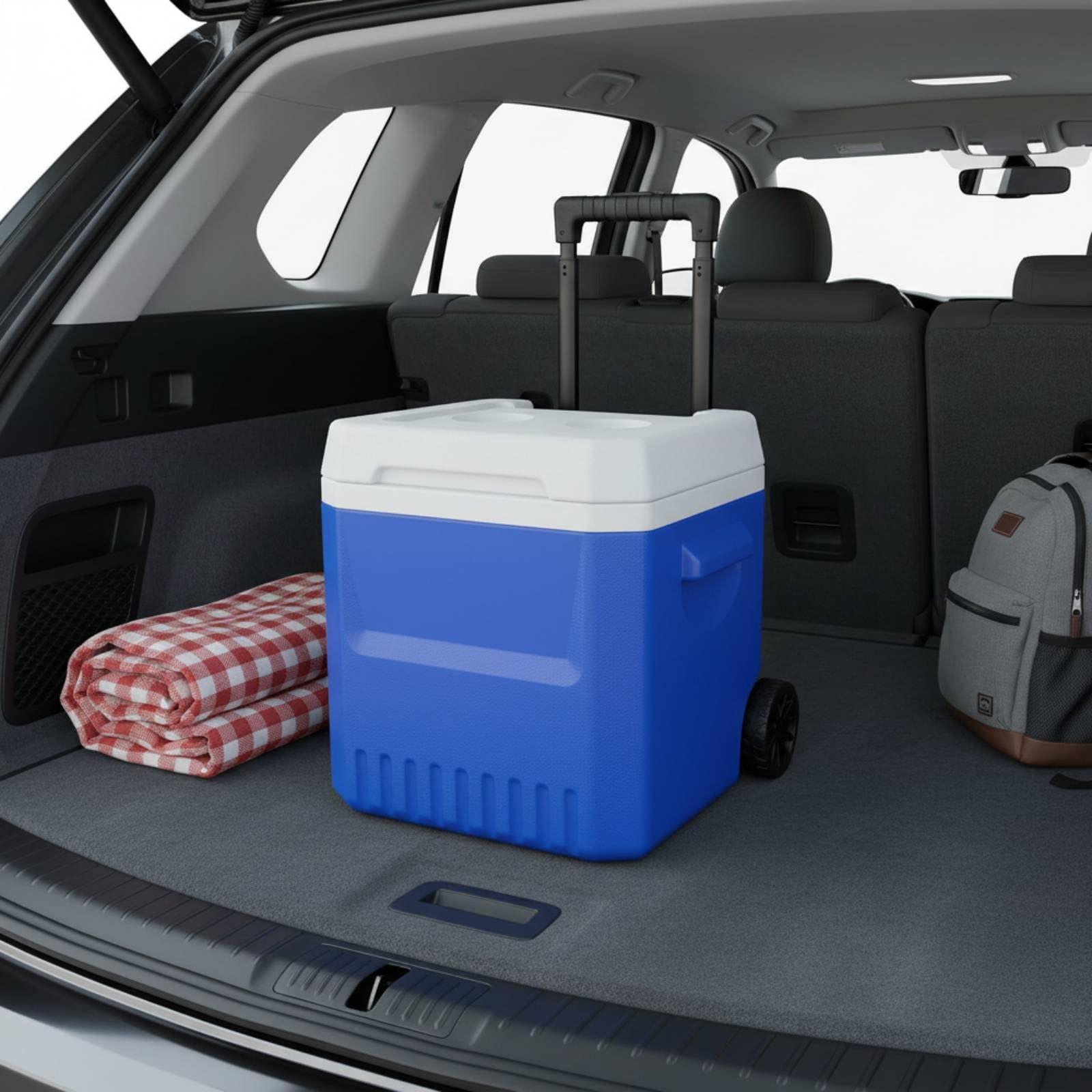 rockible Borsa Termica Esterno Portatile con Carrello Ghiacciaia Isolata a Rotelle Contenitore Frigo per Bevande Freddo Chiller Mobile da Esterno Adatta per Campeggio Gite Fuori Porta Pesca, Blu