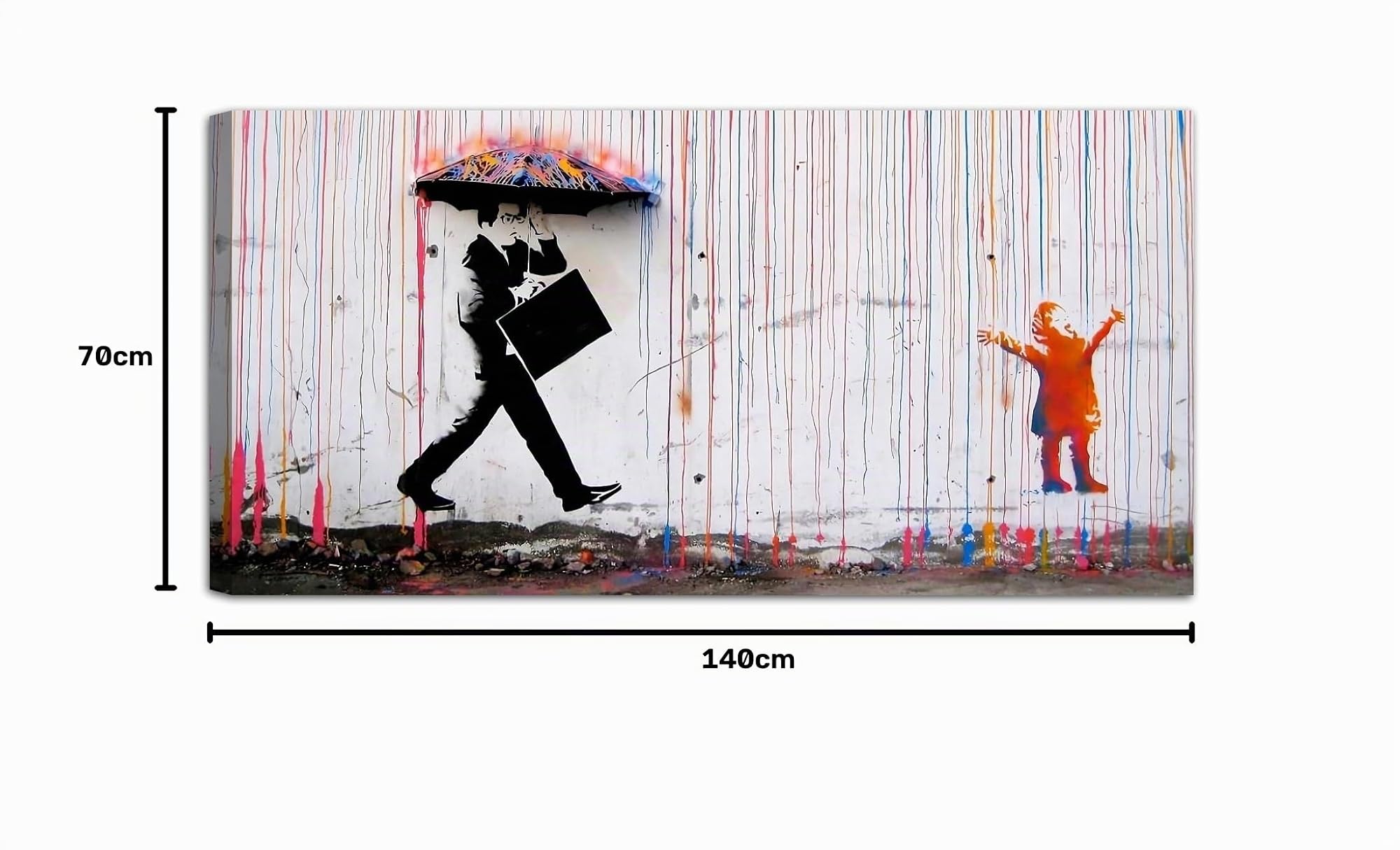 canvashop Quadri Moderni soggiorno Banksy Pioggia Colorata 140x70 cm