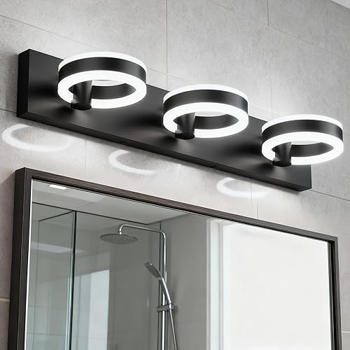 Miniatura 14 de Lámparas LED de baño, luces negras de tocador de 33 pulgadas, modernos apliques de pared acrílicos de 4 luces, accesorio de iluminación de pared
