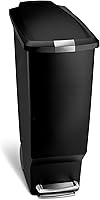 simplehuman 40L/10.6 Gal Slim Step Trash Can with Silent LidShox & Secure Slide Lock - Black Plastic