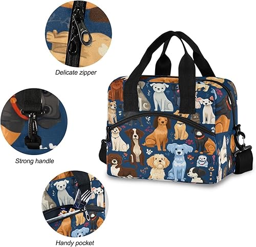 Miniatura 5 de Juego de bolsas de almuerzo para perros y cachorros para mujeres, bolsa de almuerzo de animales de dibujos animados, bolsa de almuerzo, resistente