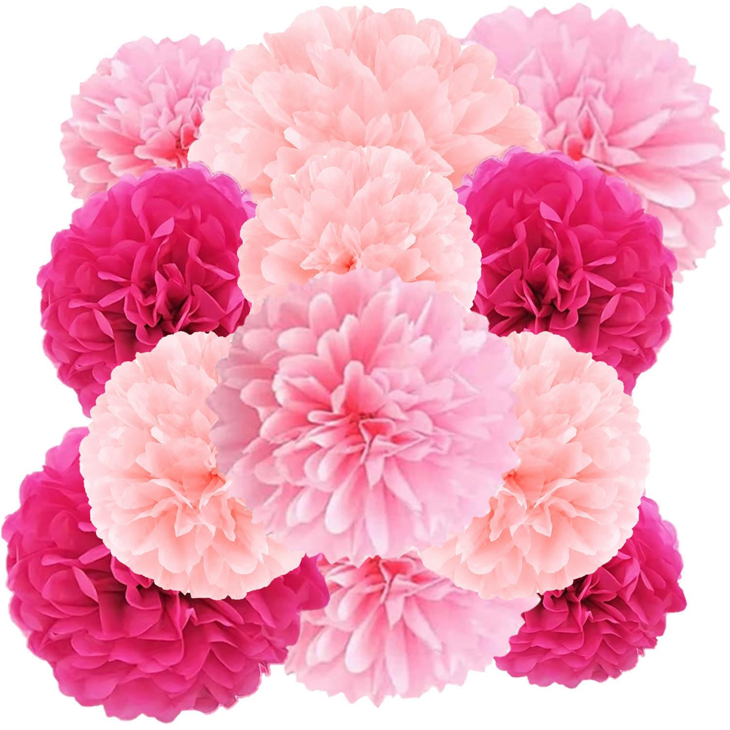 XIKSXITN 12 pc Pink Tissue Paper Pom poms in 3 Colors-Hanging Paper Pom Poms Paper Flowers Ball for Party Decor