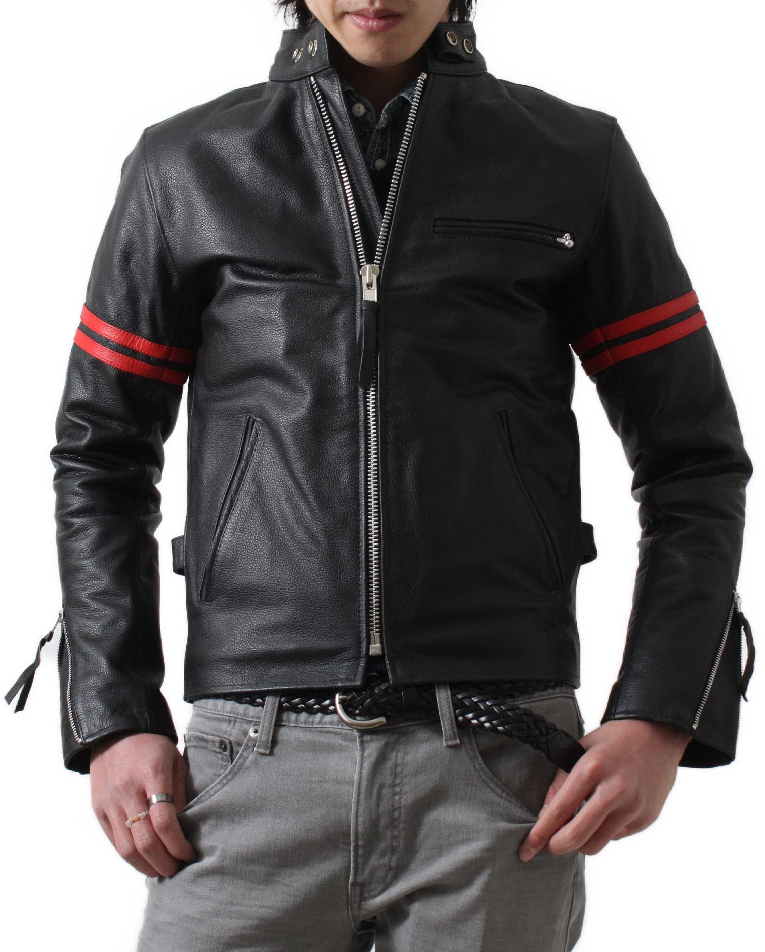 Amazon | フリーダムレザー 革ジャン メンズ 本革 ライン入りシングル