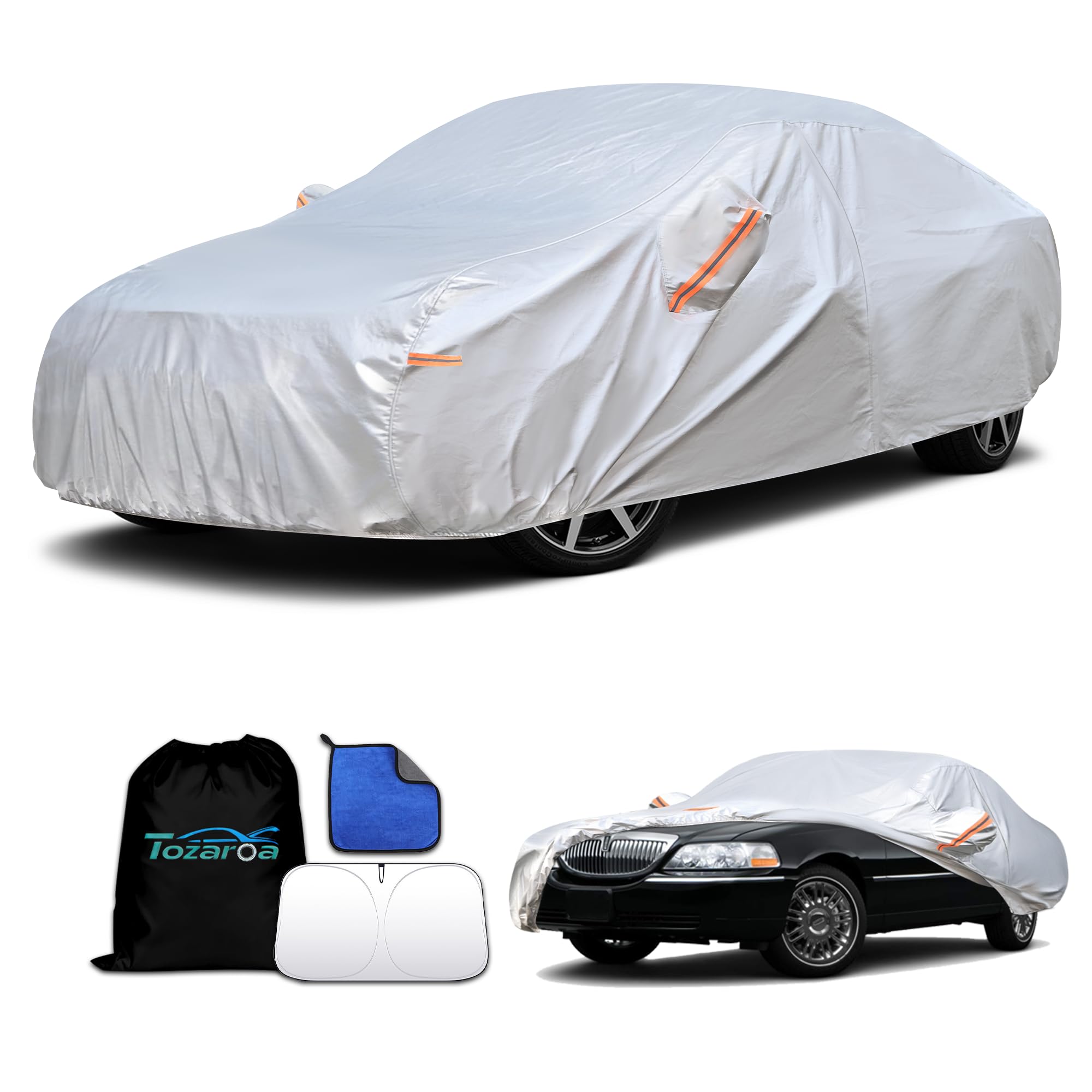 Car Cover Waterproof All-Weather,Heavy-Duty Outdoor Full Exterior Automobiles Snow Cover for SUV 181-190 inch,with Sun Visor,Anti-Scratch Cotton Lining & Zippered,Towel&Storage Bag — view 21