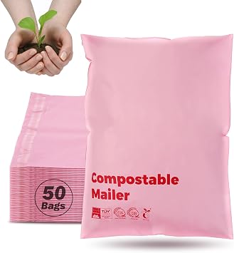 Compostable Mailers Bags 6x11 Inch with Self-sealing Strip Eco Friendly Shipping Bags Envelopes for Clothing Shoes Packaging 50 Pack Pink