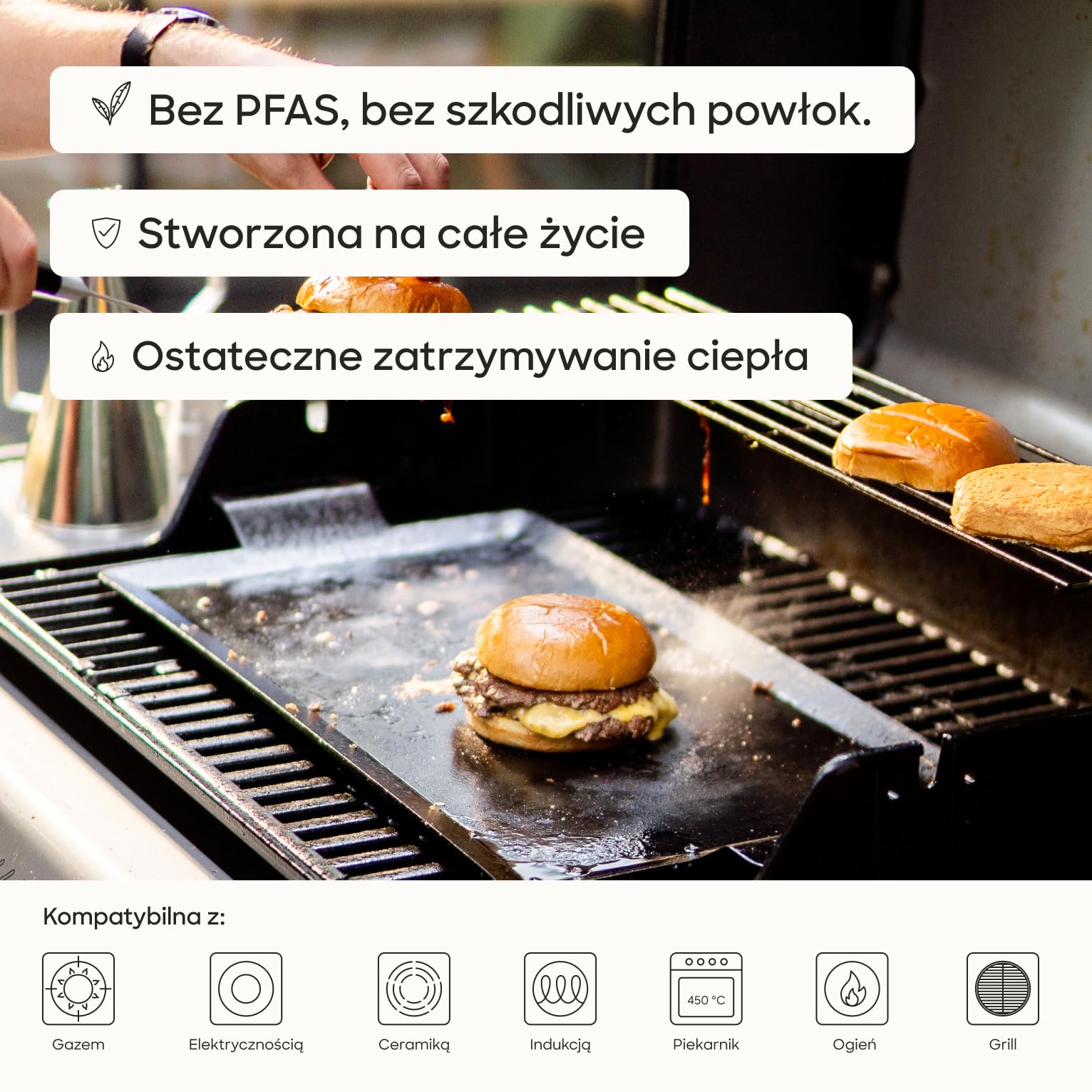 Gastrotools Płyta grillowa 62 × 27 cm – Plancha ze stali węglowej | Płyta Teppanyaki • Naturalna powierzchnia nieprzywierająca • Do indukcji i gazu • Do wnętrz i na zewnątrz