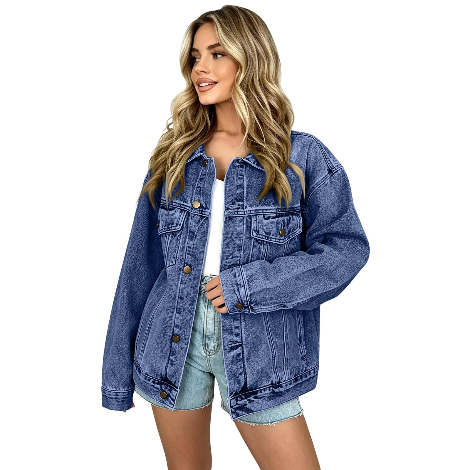 Generisch Jeansjacke Damen Langarm Übergangsjacke Vintage Jacket Casual