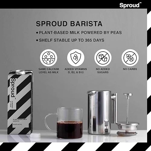 Miniatura 5 de SPROUD Paquete de leche vegana de proteína de guisante  Barista y sin azúcar  33.8 onzas líquidas (2 paquetes de 6)  Leche estable a base de plantas