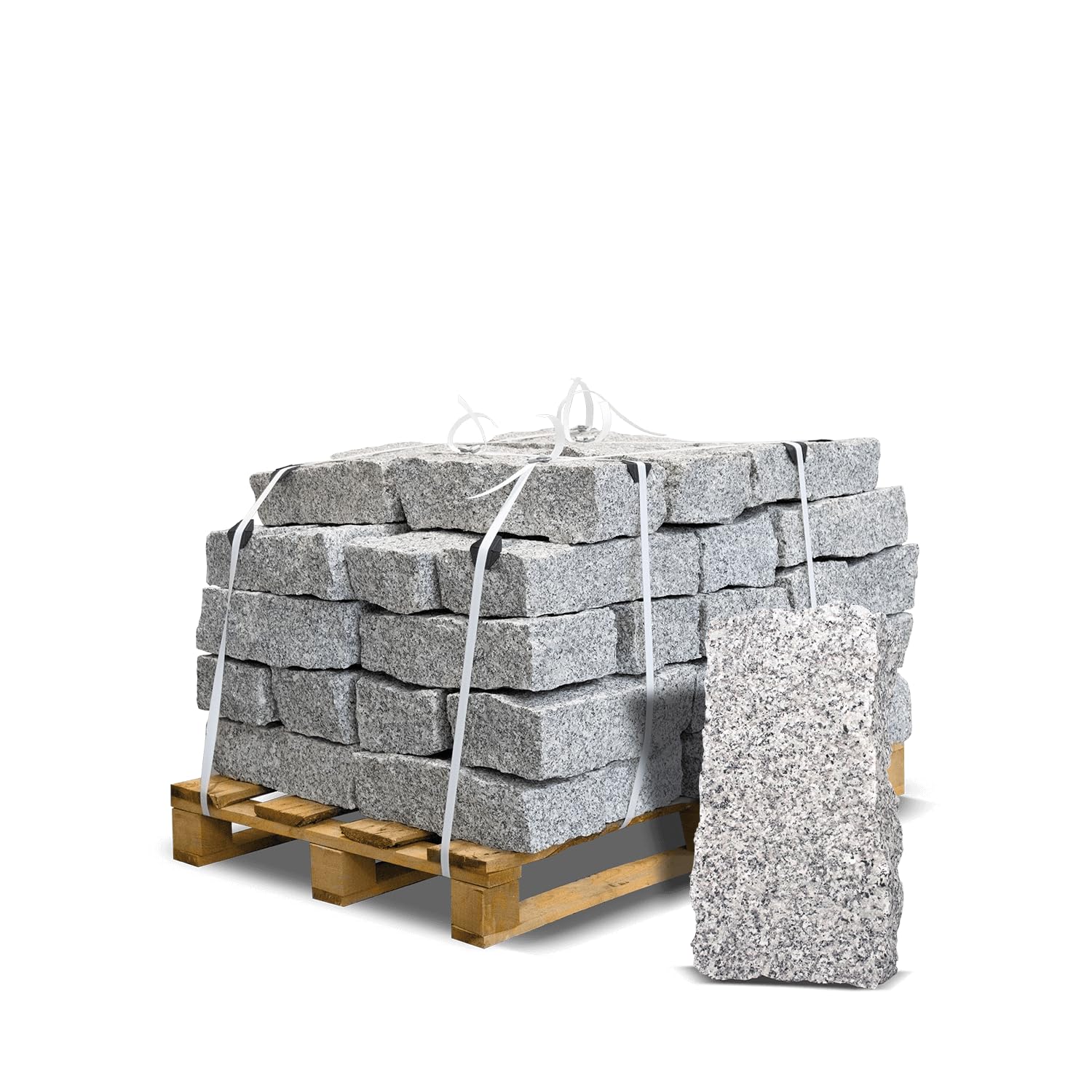Granitmauerstein Granit Bord Rand Kante Palisade Stein Gehweg Straße Natur Steine Grau 40 x 20 x 10cm 1.000kg / 1 Palette